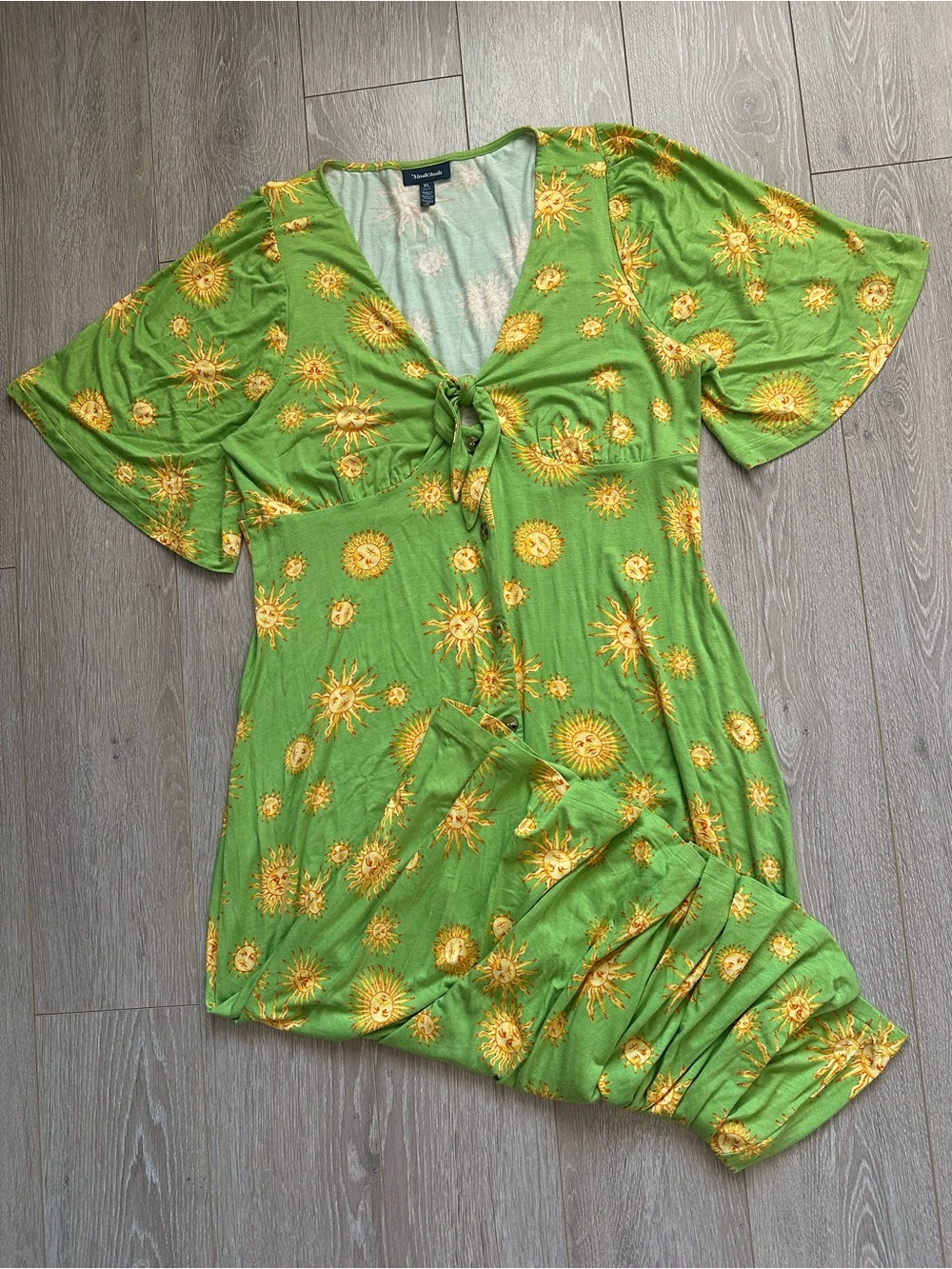 ModCloth Celestial Sun Print Midi Dress Short Sleeve Button Front Sz XL